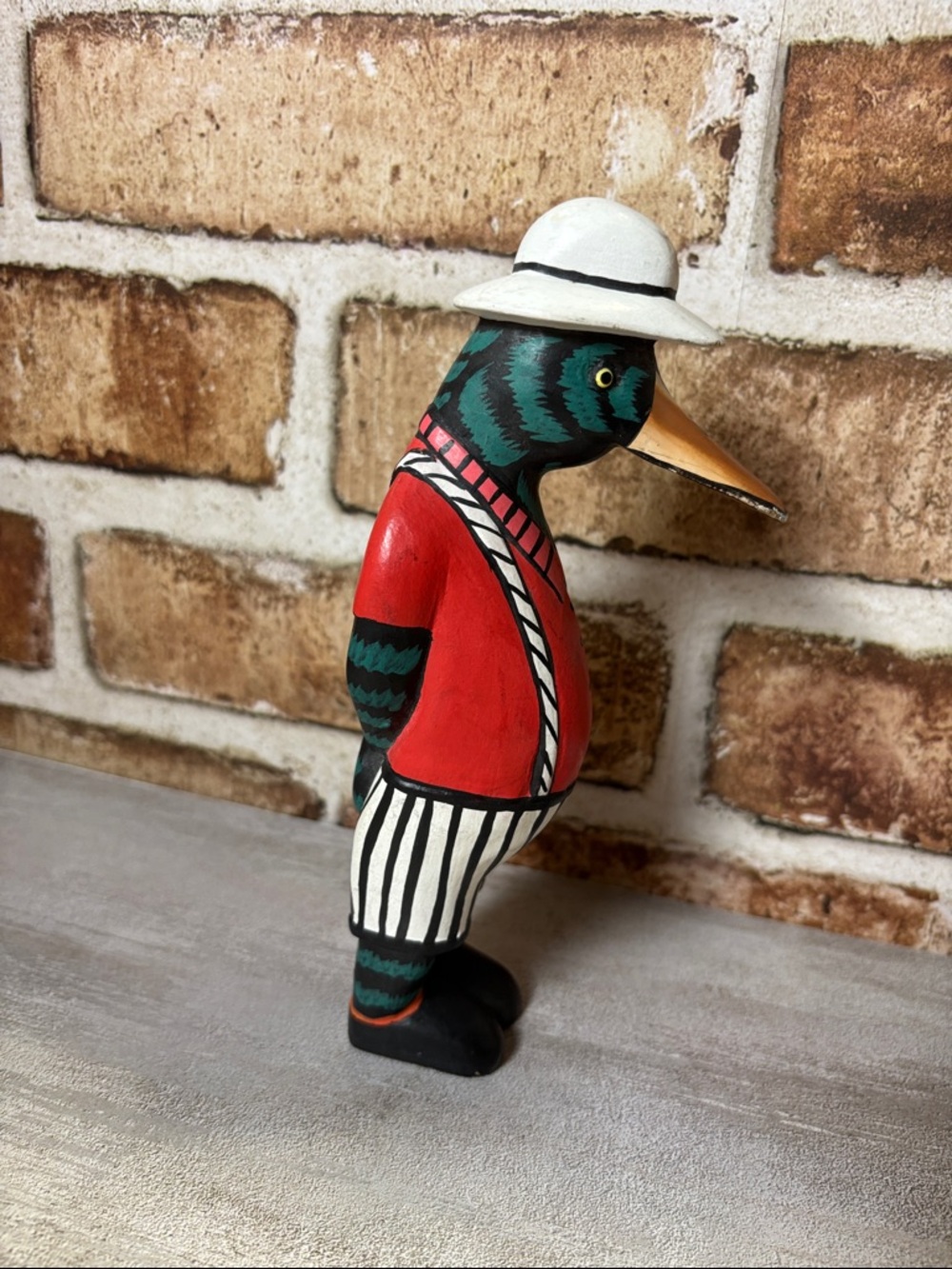 Duck Man Hand-Painted Decorative Bird Figurine in Red, Green & White #103 - Picture 1 of 10